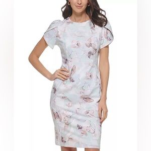 Calvin Klein Women's Tulip-Sleeve Floral Printed Sheath Dress NWOT